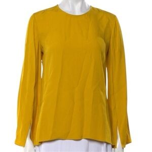 Adam Lippes Women’s Size 0 XS Yellow Marigold Crew Neck Long Sleeve Top Blouse